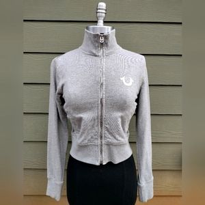 Authentic True Religion Women's Gray Big T Zip Up Sweatshirt